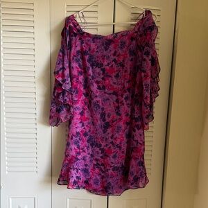H by Halston Pink and Purple Floral Off-Shoulder Dress